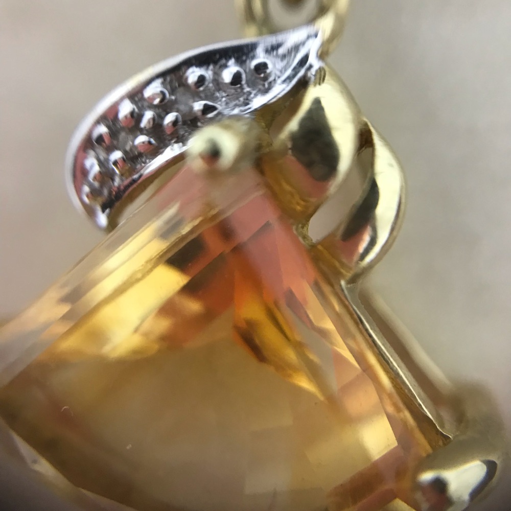 10 Karat Golden Yellow Citrine Diamond Pendant